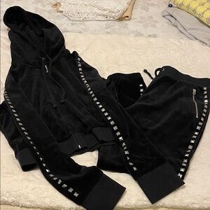 Juicy Couture Black Velvet Studded Jogger Set